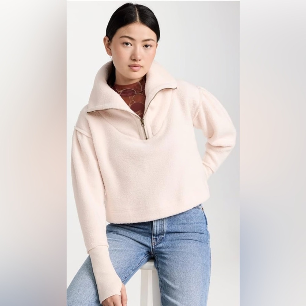 Free People Poppy Pullover Blush Pink Sherpa Fleece Quarter Zip Size XS